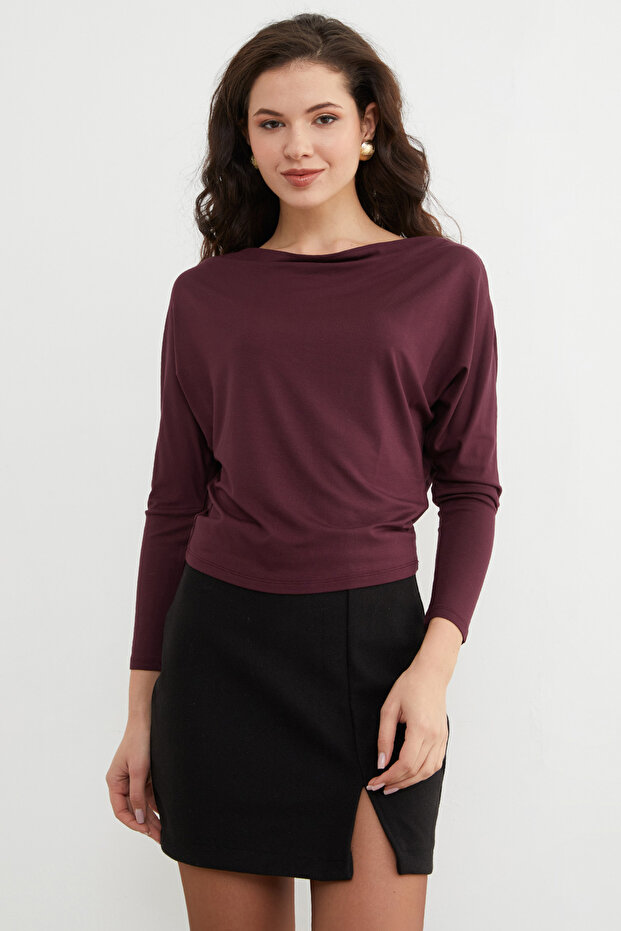 Basic Kayık Yaka Yarasa Kol Bluz - 1