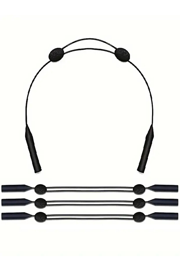 Double-sided adjustable silicone-tipped athlete's eyeglass strap black