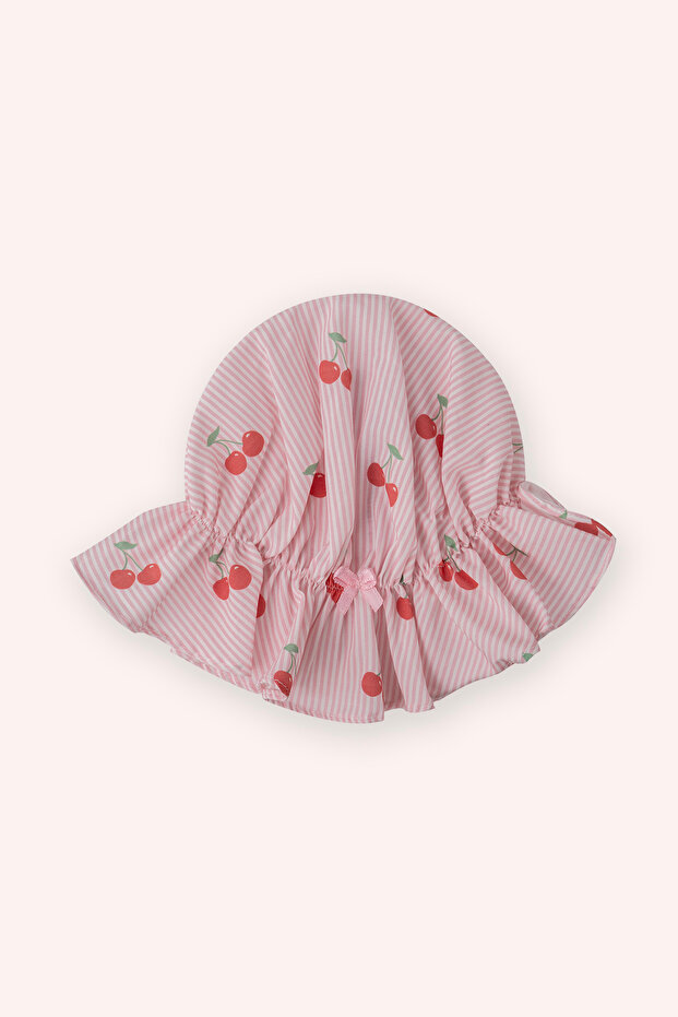 Newborn Cherry Patterned Pink Hat Gloves Set - 2