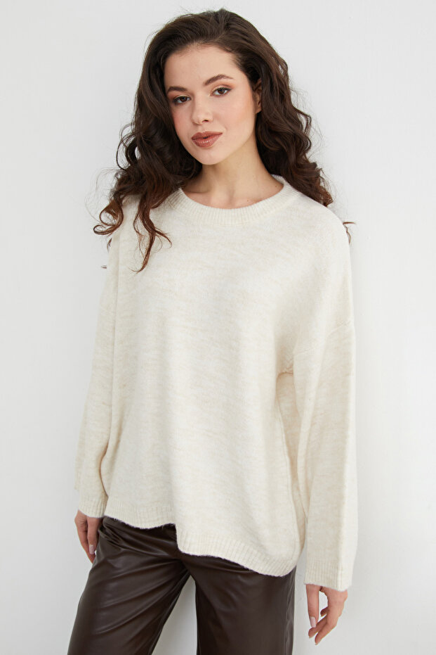 Basic Bisiklet Yaka Salaş Triko Kazak - 6