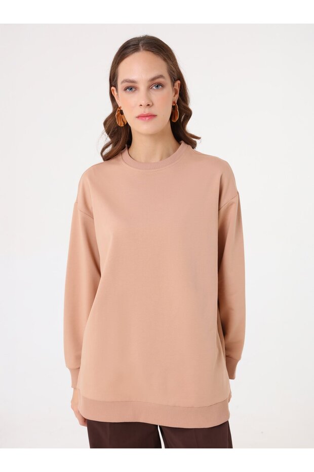 Modern Basic Sweatshirt - Koyu Krem - - 1