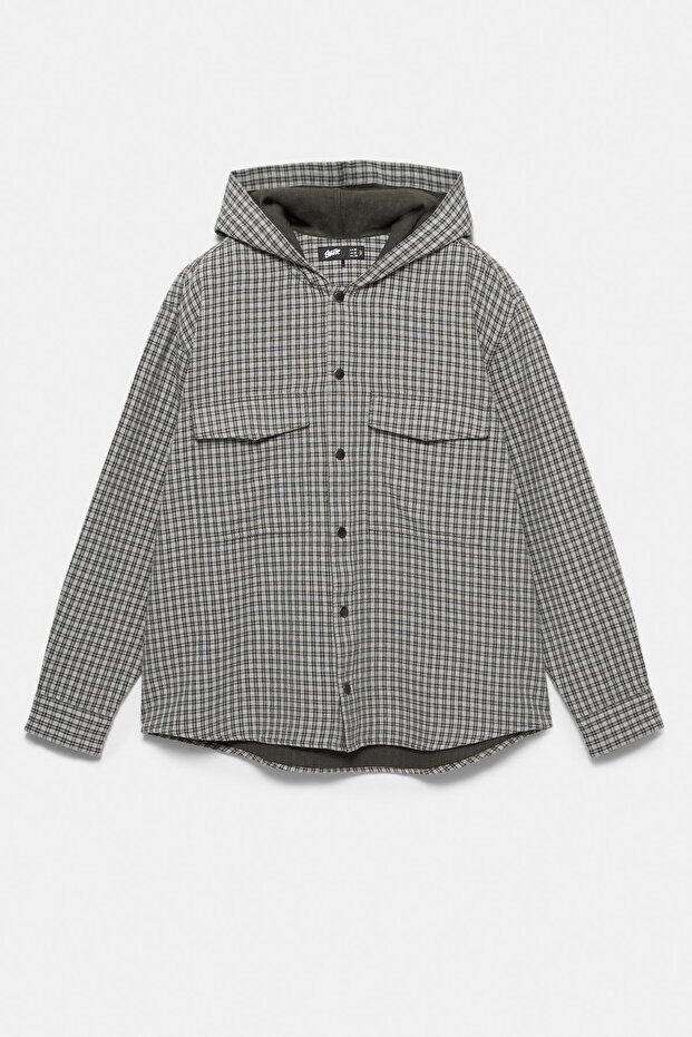 Kapüşonlu kareli düğmeli gömlek - 5