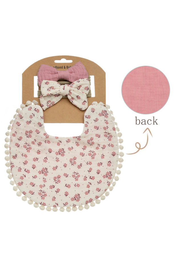 4 3Pcs/Set Baby Flower Bibs & Headbands Bow Nylon Hairbands Double Side Saliva Towel Feeding Burp C.
