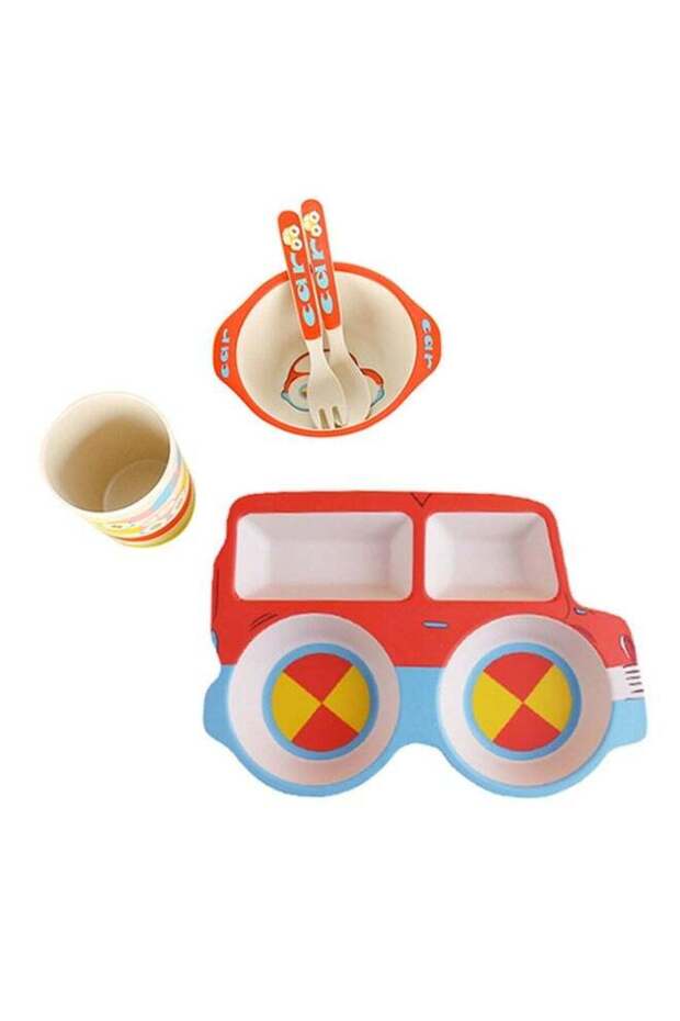 طقم أدوات مائدة على شكل سيارة من 5 قطع - 1