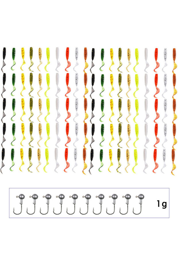 100grubs 10hooks1g multi 4cm 100pcs Soft plastic artificial isca pesca tail protein Grub lure fishin