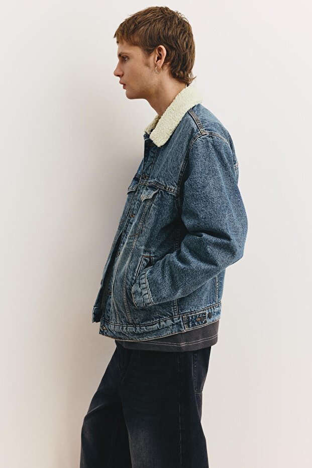 Suni yünlü yakalı denim ceket - 4