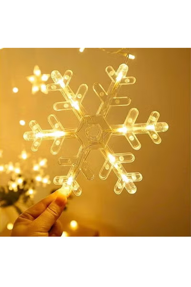 LED 5-Point Snowflake Curtain Fairy Lights, Waterproof String Lights with Remote, USB/Batt