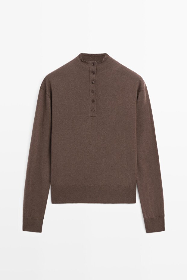 Düğmeli dik yaka triko kazak - 5