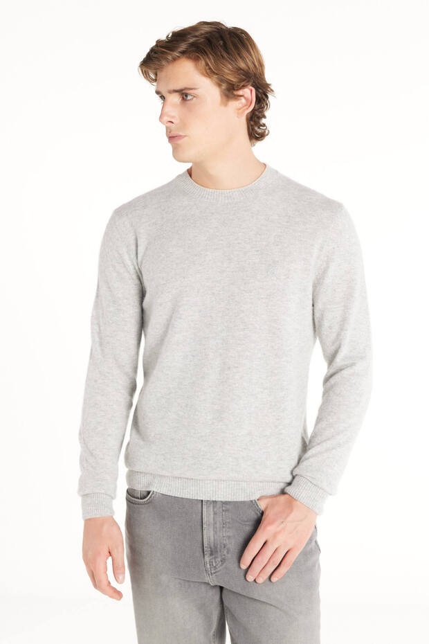 AÇIK GRİ BİSİKLET YAKA BASİC KAZAK - 3