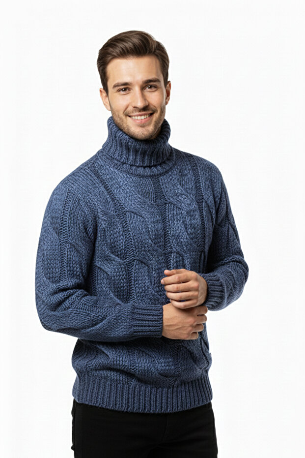 Erkek Balıkçı Yaka Kalın Kazak - 1