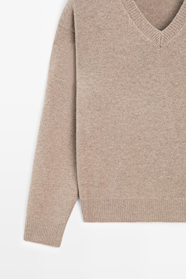 Dirseği yamalı V yaka triko kazak - 7