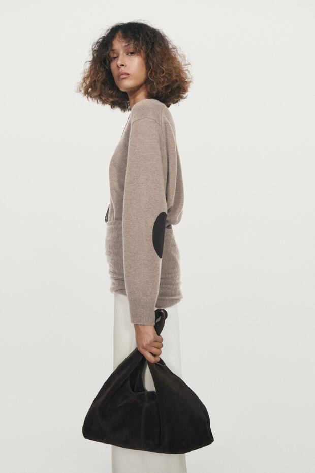 Dirseği yamalı V yaka triko kazak - 3