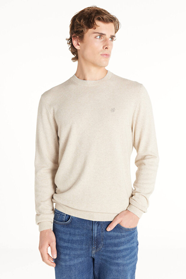 BEJ BİSİKLET YAKA BASİC KAZAK - 3