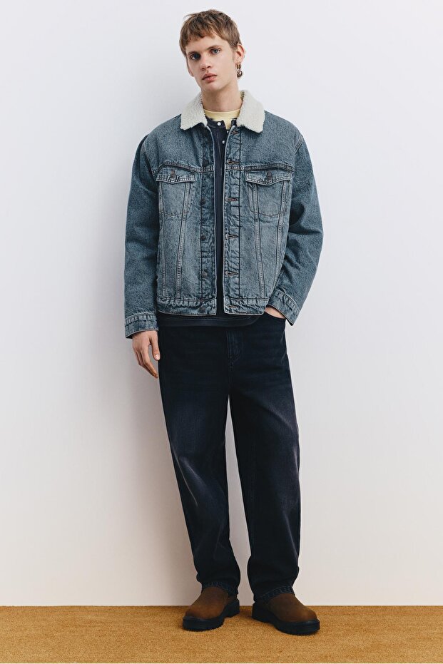 Suni yünlü yakalı denim ceket - 1