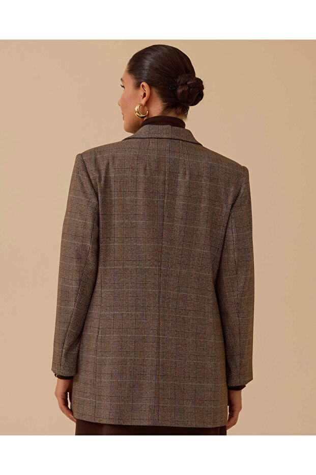 Plus Size Plaid Pattern Blazer Jacket - 3