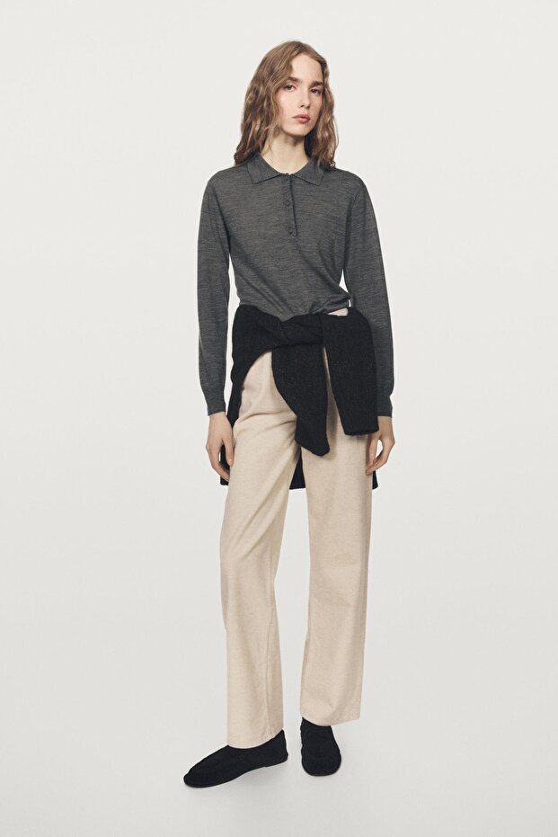 Yün örme polo yaka kazak - 1