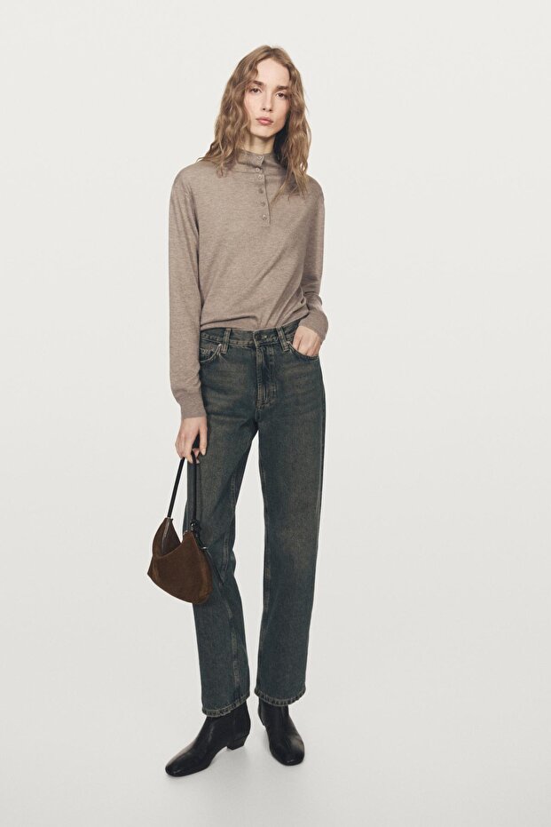 Düğmeli dik yaka kazak - 1