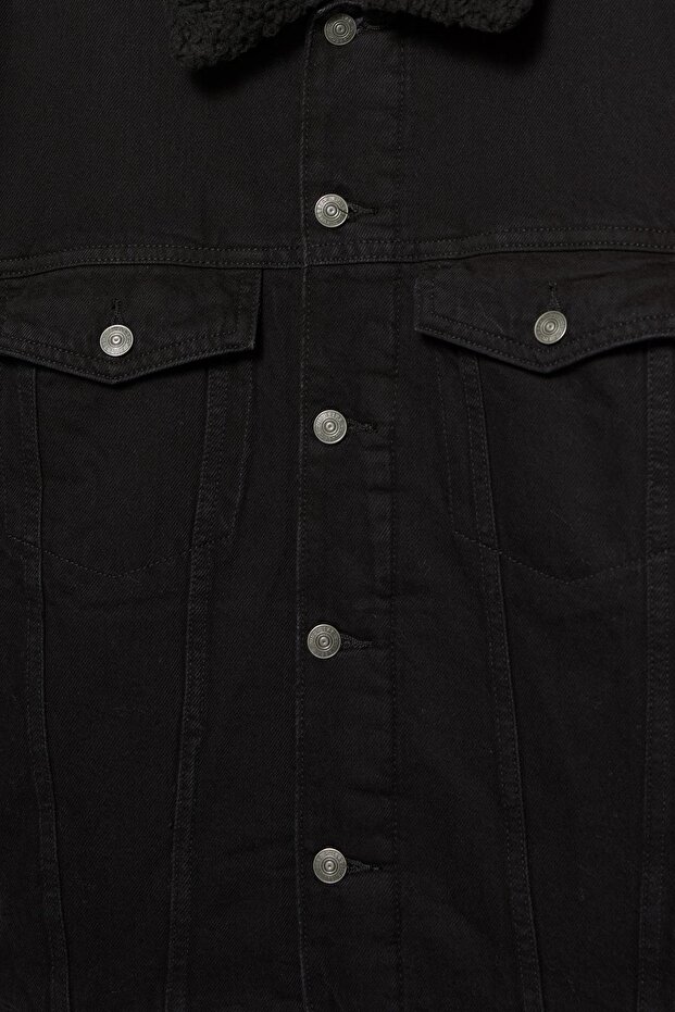 Suni yünlü yakalı denim ceket - 8