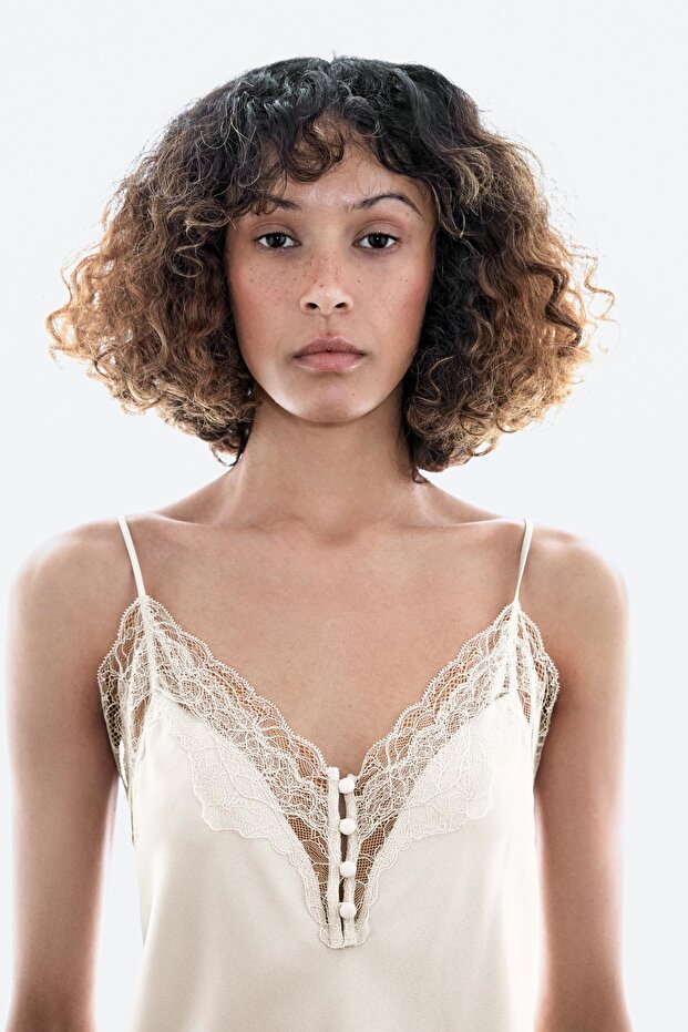 Düğmeli dantel bluz - 2