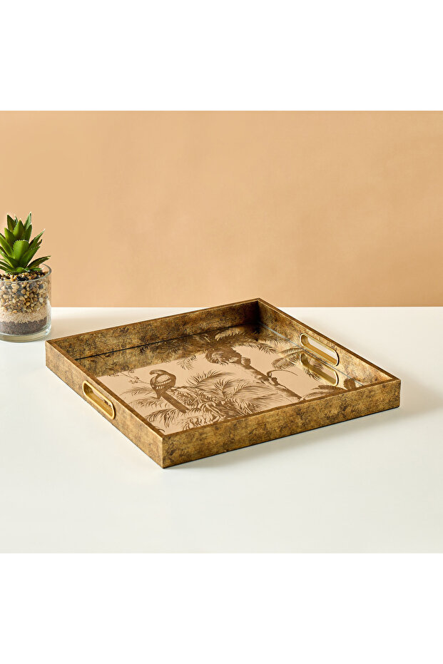 Decorative Glass Tray with Cutout Handles - 37x4 cms