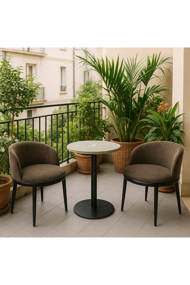 Table + 2 fabric chairs - dark gray