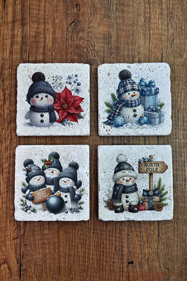 Natural Stone Coaster - Christmast New Year Printed 10X10Cm Ai Noel - Stone Coasters 549