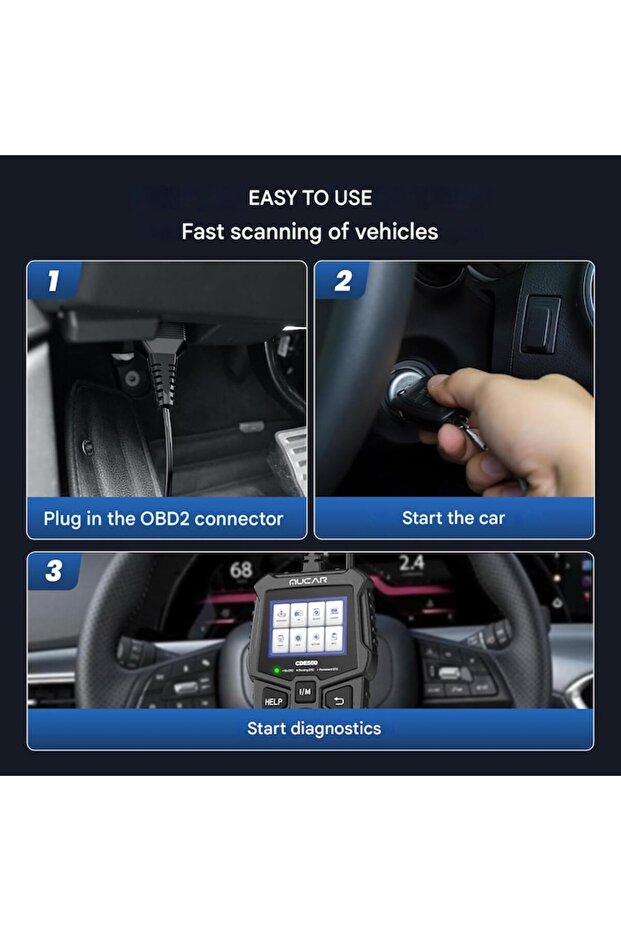 OBD2 Car Tester, diagnostic reader for OBDII/EOBD, clears codes, 2.4 inch screen - 2