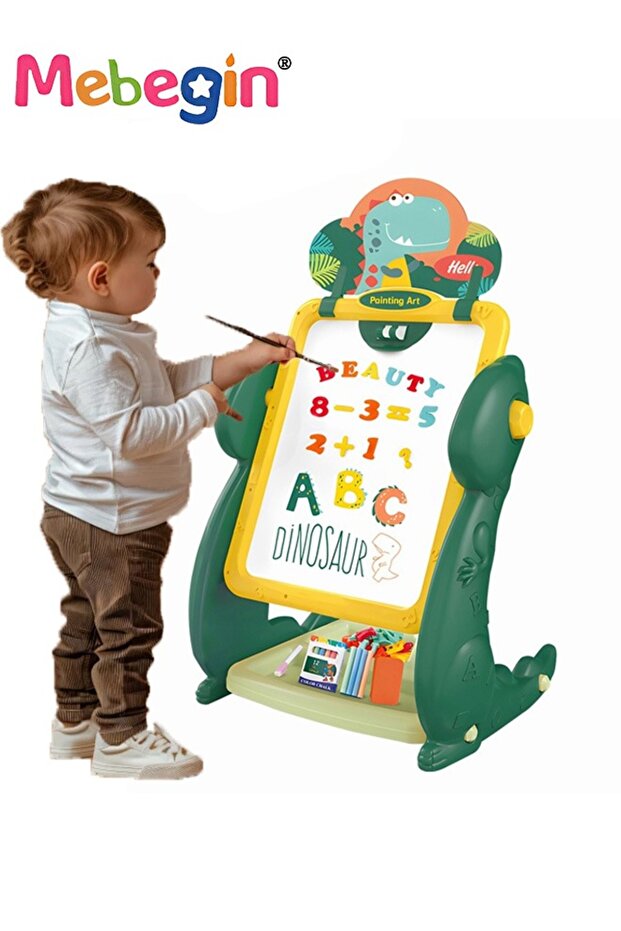 Kids Double-sided Vertical Drawing Board, Portable Stable 2-Sided Easel, Dinosaur-shape Doodle Board