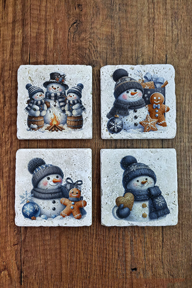 Natural Stone Coaster - Christmast New Year Printed 10X10Cm Ai Noel - Stone Coasters 551