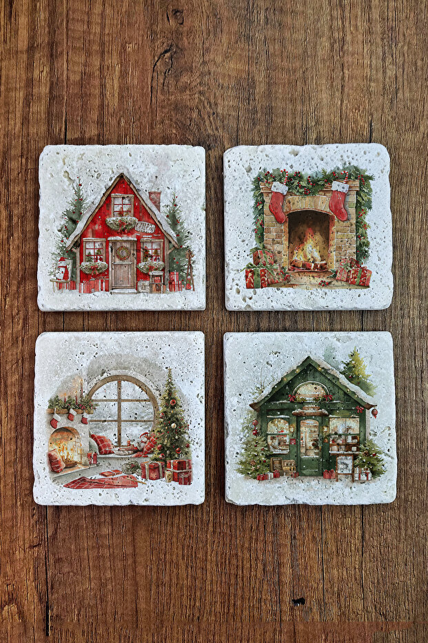 Natural Stone Coaster - Christmast New Year Printed 10X10Cm Ai Noel - Stone Coasters 540