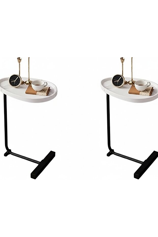 Nzon Coffee Table, C-shaped Side Table for Sofa and Small Spaces: Two Tables Together (60*30)cm