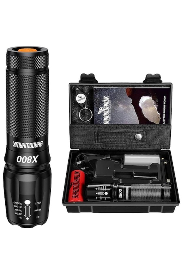 LED Tactical Flashlight, 15000 lm, Adjustable Focus, Rechargeable, 5 Modes