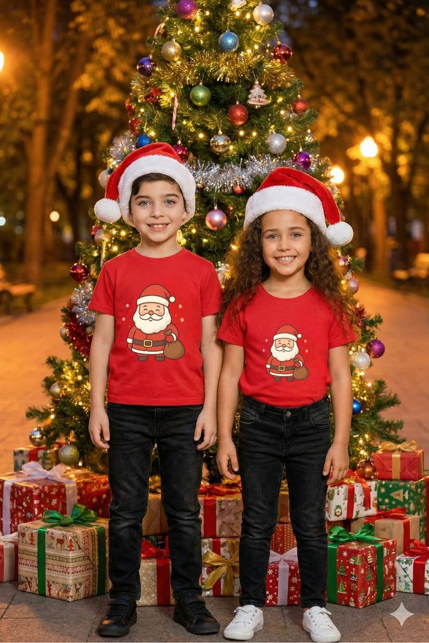 Unisex Girls/Boys Crew Neck 100% Cotton'Santa Claus' Printed T-Shirt