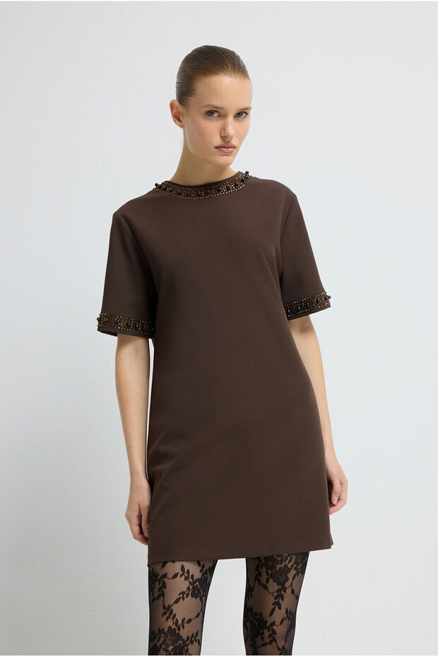 İşlemeli Mini Elbise - 2