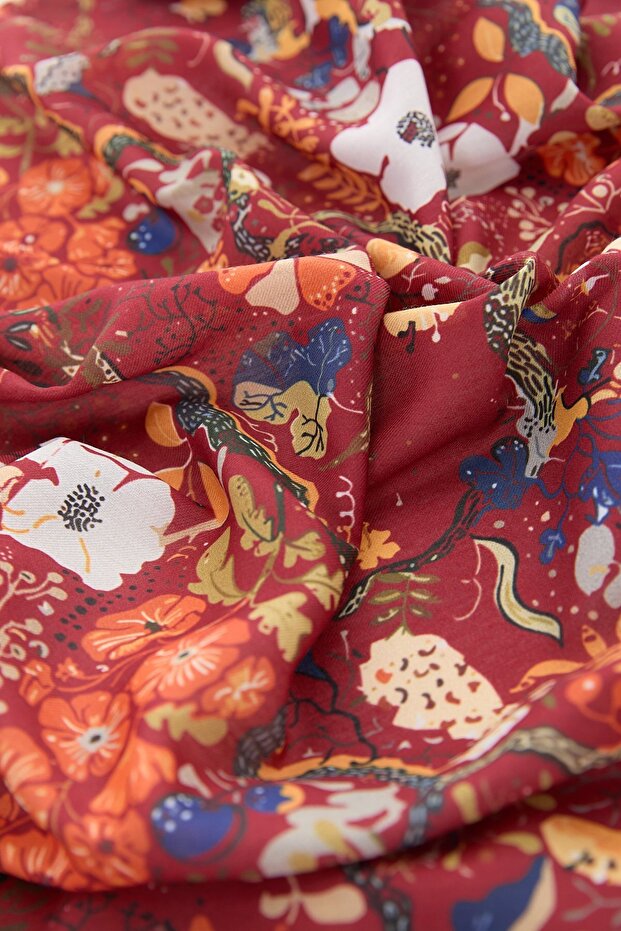 Desenli Soft Eşarp Bordo - 3