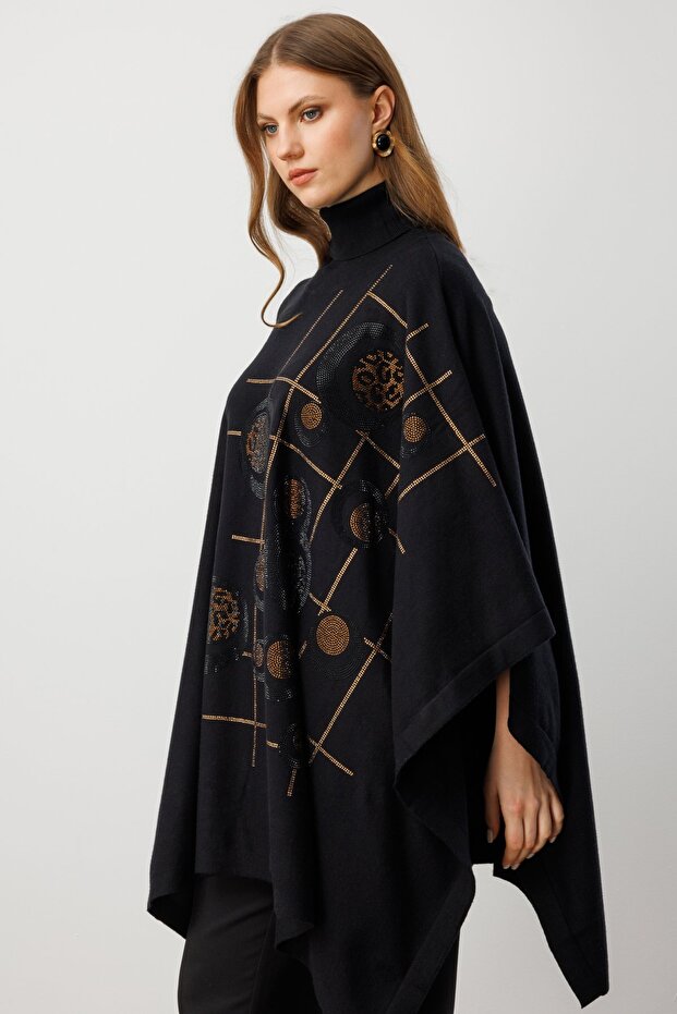 Balıkçı Yaka Taş İşlemeli Panço - 2