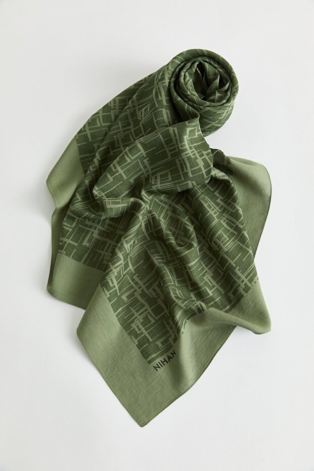 Geometric Pattern Jacquard Scarf Green