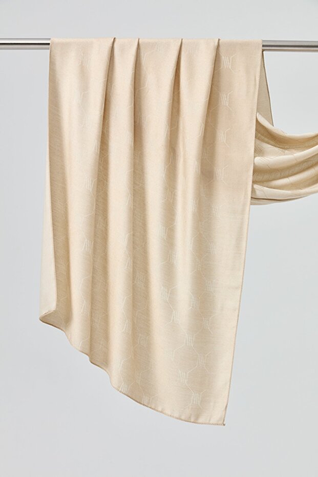 Logolu Monogram Şal Bej - 1