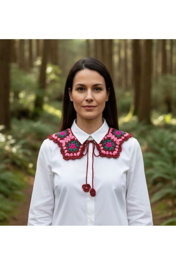 Hand Knitted Motif Design Women's Shirt Collar Clothing Accessory