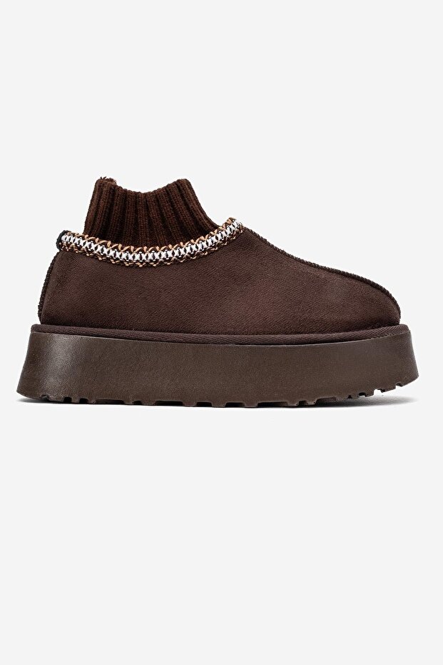 Kalın Tabanlı Mini Çoraplı Bot KAHVE - 2