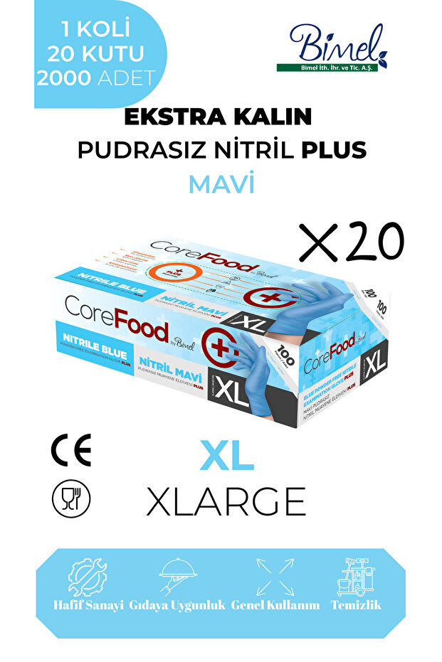 قفازات فحص نتريل زرقاء سميكة للغاية مقاس XL - علبة واحدة - 20 عبوة - 2000 قطعة