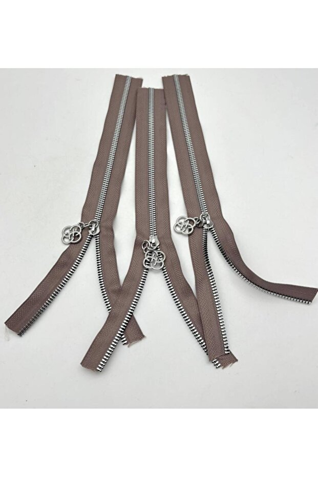 Headed Zipper Set 30 cm Silver Metal Mink 3 Pieces