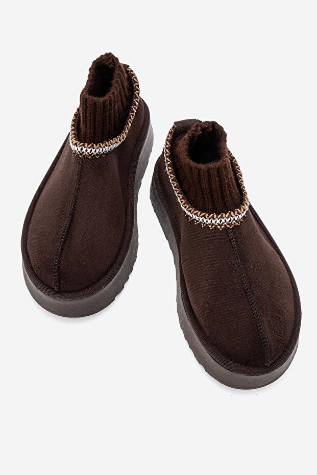 Kalın Tabanlı Mini Çoraplı Bot KAHVE - 5