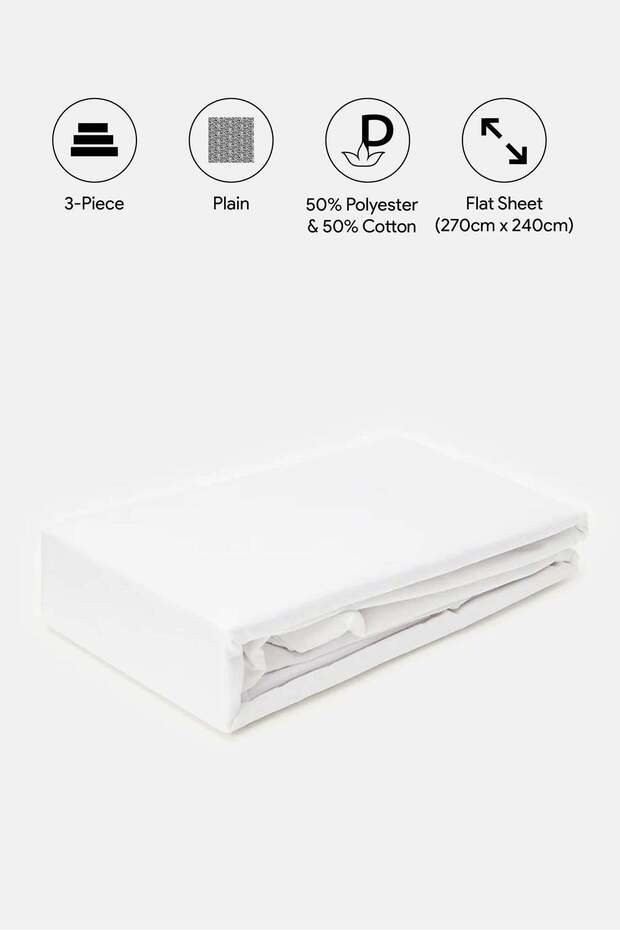 White 3-Piece Solid Flat Sheet (Double Size) - 3
