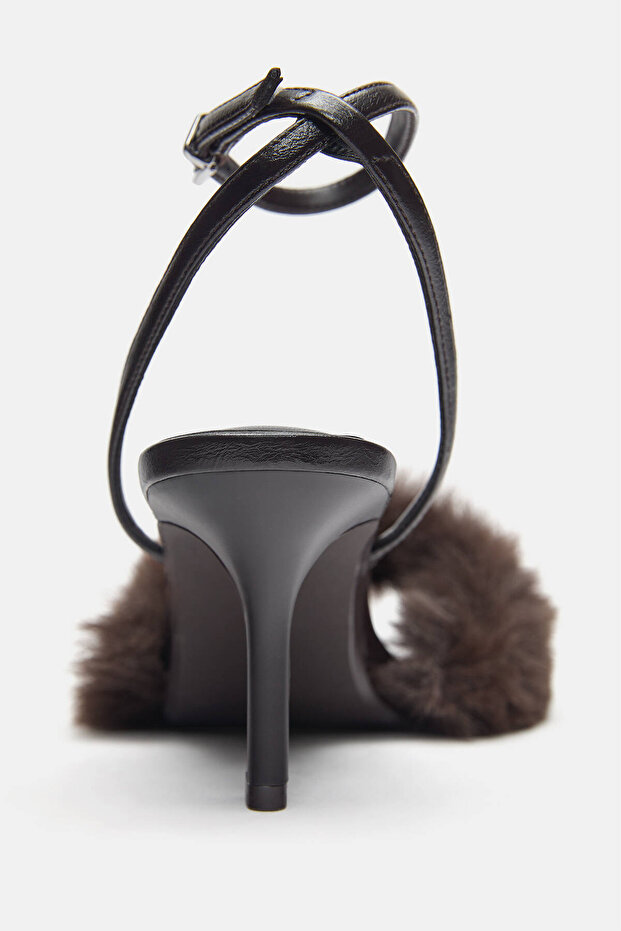 Suni kürk topuklu sandalet - 5