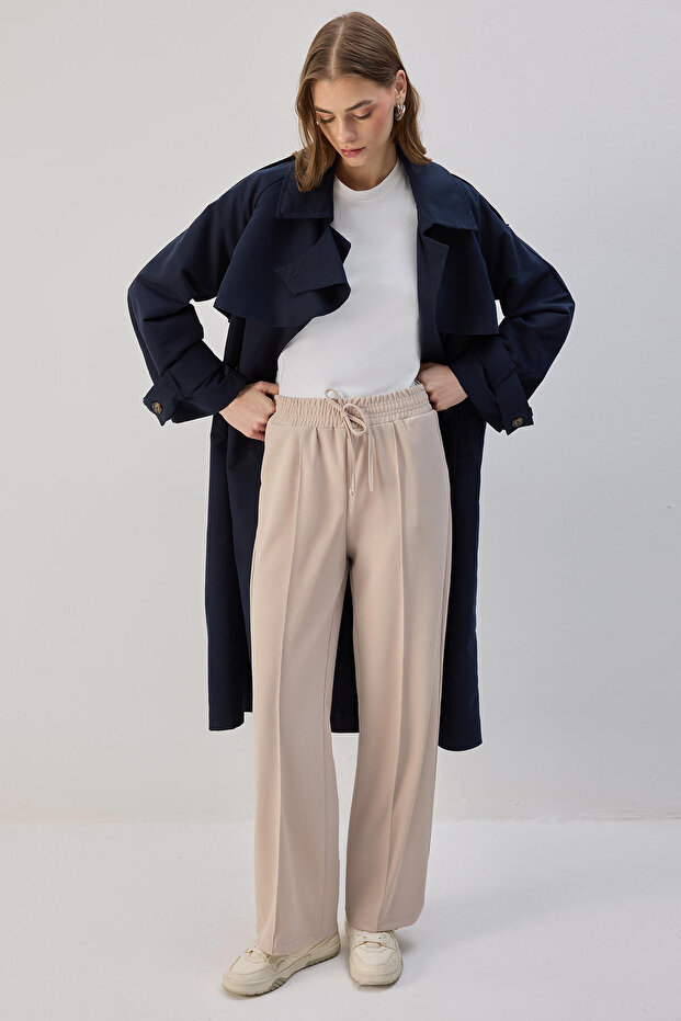 Ribbed Pants with Elastic Waist