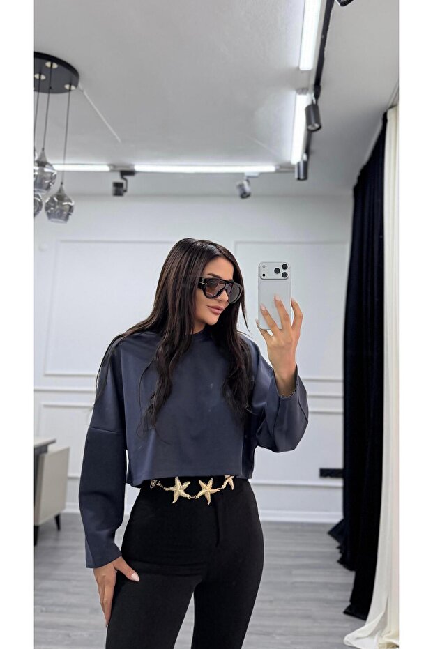 Antrasit Bisiklet Yaka Oversize Sweatshirt - 2