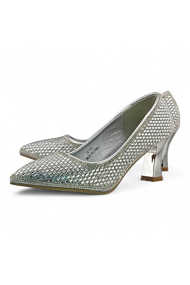 Rhinestone Pointed Toe Mid Heel Pump - 3