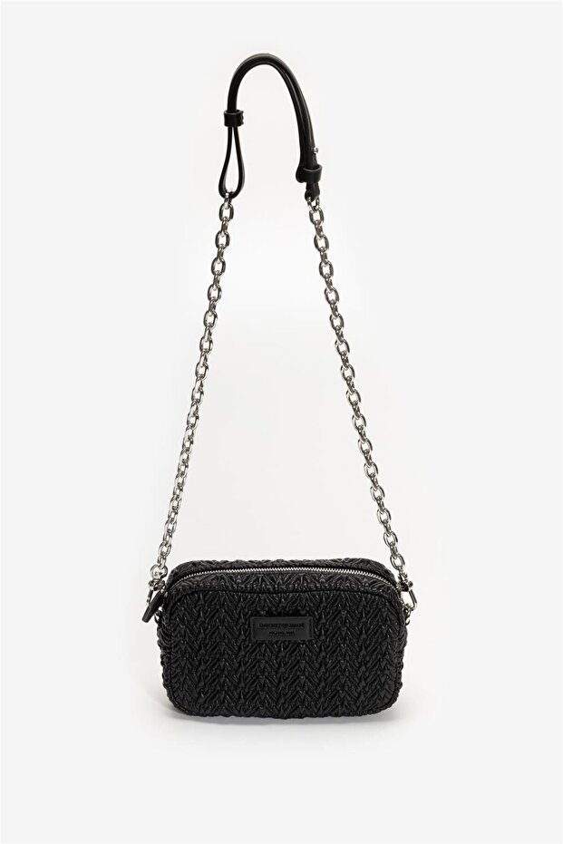 Women's Embossed Patterned Chain Shoulder Strap Black Shoulder Bag Ew001924 Af19228-Uc001