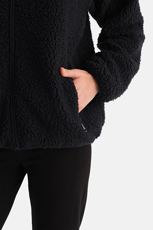 Siyah Kadın Polar Sweatshırt - 8
